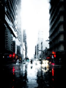 Preview wallpaper silhouette, rain, loneliness, city