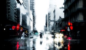 Preview wallpaper silhouette, rain, loneliness, city