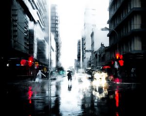 Preview wallpaper silhouette, rain, loneliness, city