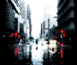 Preview wallpaper silhouette, rain, loneliness, city