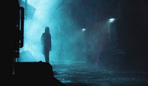 Preview wallpaper silhouette, rain, street, blue, dark