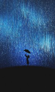 Preview wallpaper silhouette, rain, umbrella, art