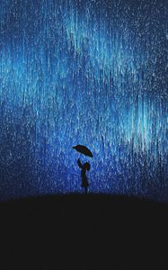 Preview wallpaper silhouette, rain, umbrella, art