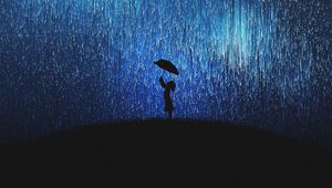 Preview wallpaper silhouette, rain, umbrella, art