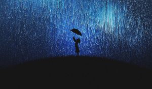 Preview wallpaper silhouette, rain, umbrella, art