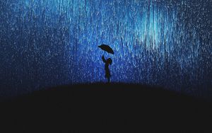 Preview wallpaper silhouette, rain, umbrella, art