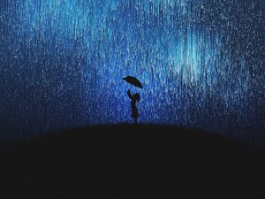 Preview wallpaper silhouette, rain, umbrella, art