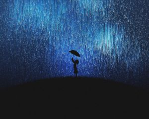 Preview wallpaper silhouette, rain, umbrella, art