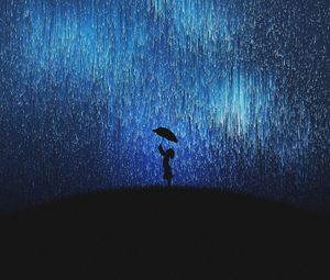 Preview wallpaper silhouette, rain, umbrella, art