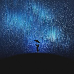 Preview wallpaper silhouette, rain, umbrella, art