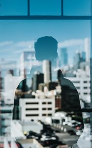 Preview wallpaper silhouette, reflection, window, city, buildings