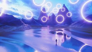 Preview wallpaper silhouette, rings, glow, illusion, landscape