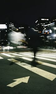 Preview wallpaper silhouette, road, cars, street, dark, blur