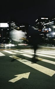 Preview wallpaper silhouette, road, cars, street, dark, blur