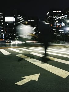 Preview wallpaper silhouette, road, cars, street, dark, blur