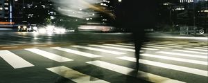 Preview wallpaper silhouette, road, cars, street, dark, blur