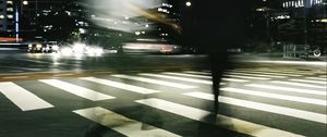 Preview wallpaper silhouette, road, cars, street, dark, blur