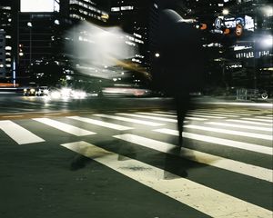 Preview wallpaper silhouette, road, cars, street, dark, blur