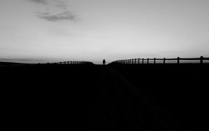 Preview wallpaper silhouette, road, fence, dark