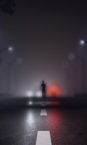 Preview wallpaper silhouette, road, fog, blur, marking, art