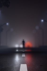 Preview wallpaper silhouette, road, fog, blur, marking, art