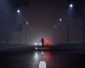 Preview wallpaper silhouette, road, fog, blur, marking, art