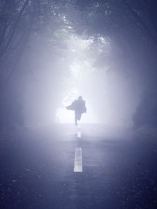 Preview wallpaper silhouette, road, fog, run, alone