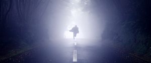 Preview wallpaper silhouette, road, fog, run, alone