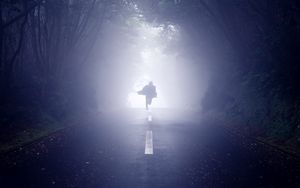 Preview wallpaper silhouette, road, fog, run, alone