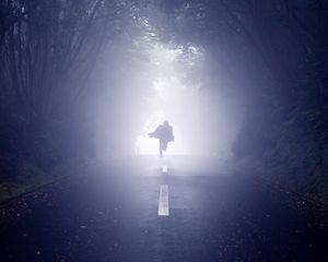 Preview wallpaper silhouette, road, fog, run, alone