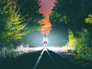 Preview wallpaper silhouette, road, light, night, man