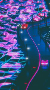 Preview wallpaper silhouette, road, synthwave, neon