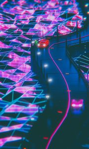 Preview wallpaper silhouette, road, synthwave, neon