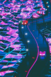 Preview wallpaper silhouette, road, synthwave, neon