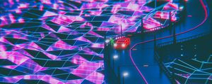 Preview wallpaper silhouette, road, synthwave, neon