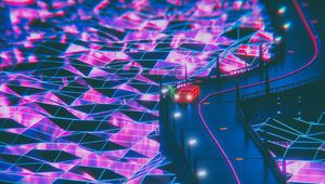 Preview wallpaper silhouette, road, synthwave, neon