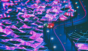 Preview wallpaper silhouette, road, synthwave, neon