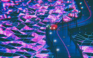 Preview wallpaper silhouette, road, synthwave, neon