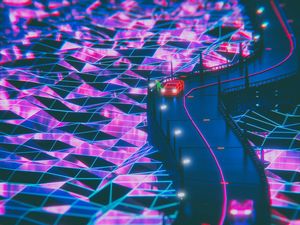 Preview wallpaper silhouette, road, synthwave, neon