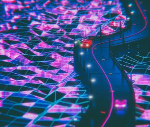 Preview wallpaper silhouette, road, synthwave, neon