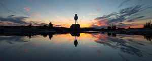 Preview wallpaper silhouette, rock, alone, water, reflection