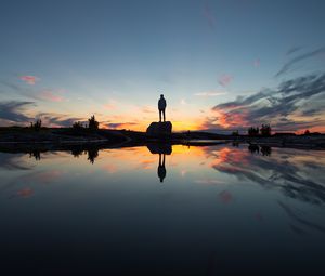 Preview wallpaper silhouette, rock, alone, water, reflection