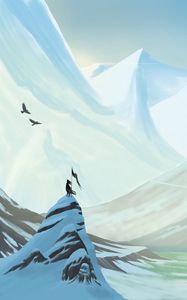 Preview wallpaper silhouette, rock, flag, snowy