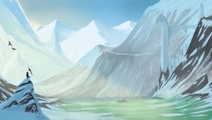 Preview wallpaper silhouette, rock, flag, snowy