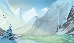 Preview wallpaper silhouette, rock, flag, snowy