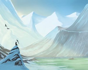Preview wallpaper silhouette, rock, flag, snowy