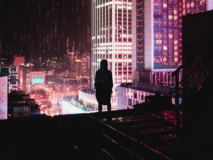 Preview wallpaper silhouette, roof, solitude, night city, taiwan