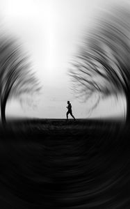 Preview wallpaper silhouette, run, speed, bw, trees