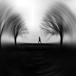 Preview wallpaper silhouette, run, speed, bw, trees