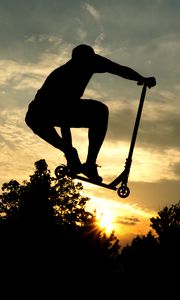 Preview wallpaper silhouette, scooter, sun, sunset, dark